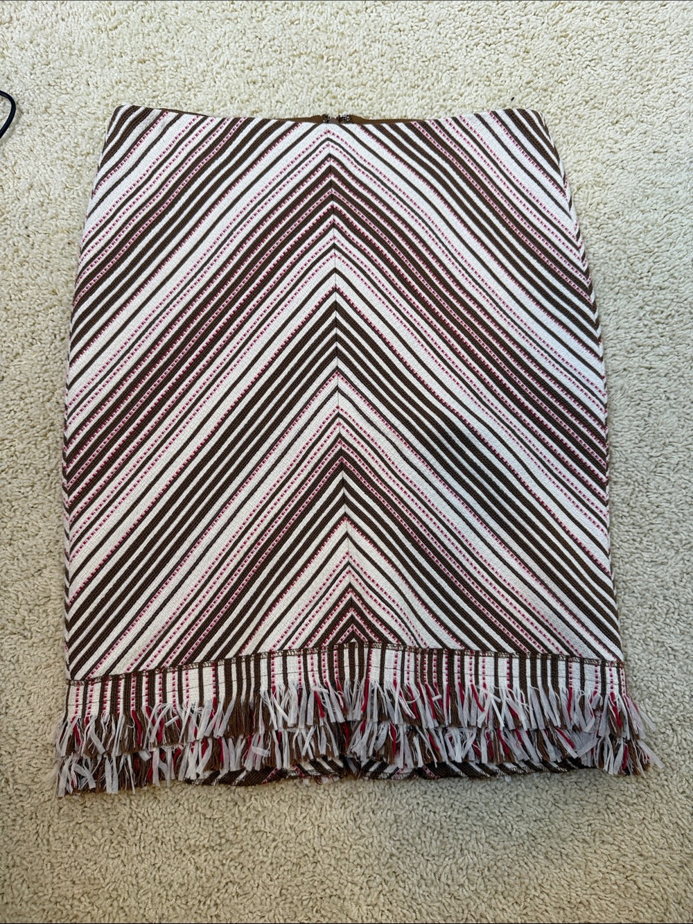 Worth Chevron Fringe Pencil Skirt in Brown and Pink